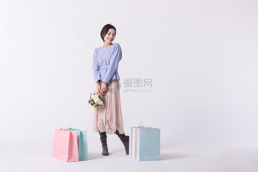 女神节美女模特捧花图片