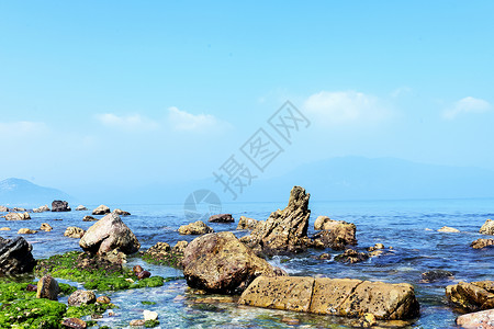海浪岩石天空背景海边高清图片素材