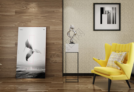 黄色运动风海报现代简洁风家居陈列室内设计效果图背景