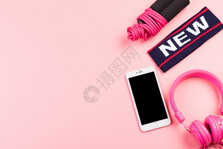 跑步耳机粉色女性运动健身背景背景