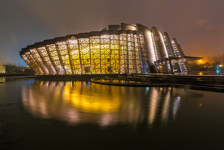 浙江乌镇雪后夜景背景图片