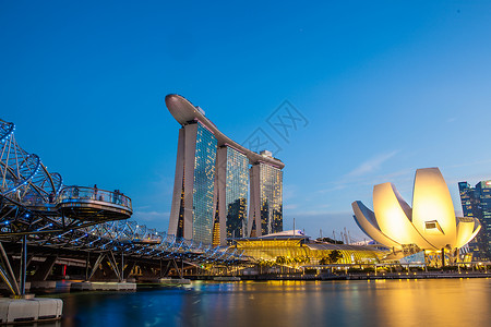 现代夜景新加坡金沙酒店背景