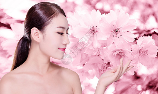 一朵白色桃花美容美女海报设计图片