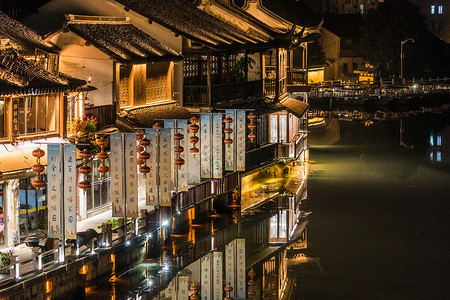 上海朱家角古镇夜景背景图片