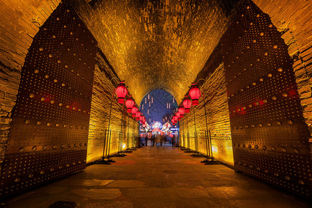 陕西卡通西安城墙新春灯会背景