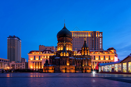 城市的冬天哈尔滨圣索菲亚大教堂背景