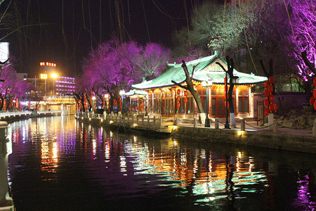 济南护城河夜景背景图片