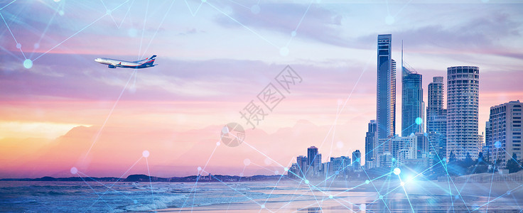 日落大海商务与航空科技图片设计图片
