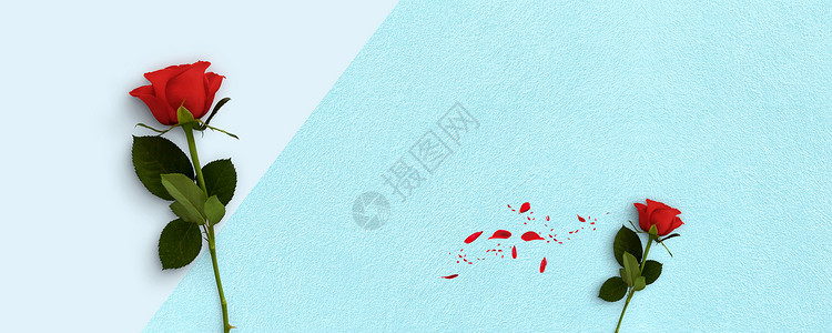 清新首页蓝色清新玫瑰花朵海报背景设计图片