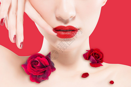 红色性感嘴唇美容化妆背景设计图片