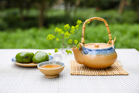 寒食节素材清明节祭祖一杯香茗一份青团背景