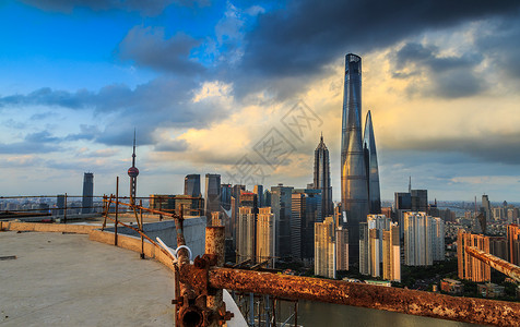 上海建筑工地与陆家嘴房地产开发高清图片素材