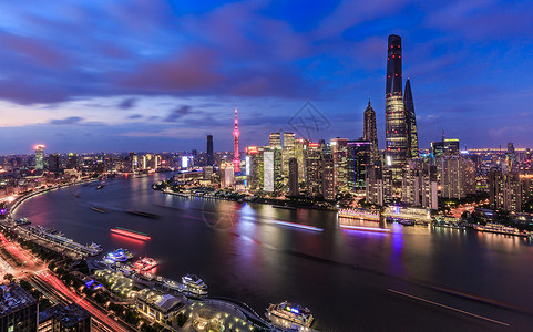 俯拍上海陆家嘴璀璨夜景上海夜景高清图片素材