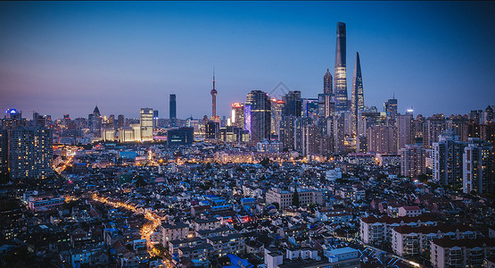 上海繁华的浦东新区与老城厢夜景建筑背景高清图片素材