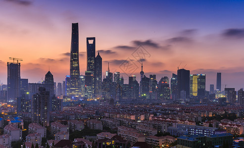 上海繁华的浦东新区日落夜景城市建筑高清图片素材