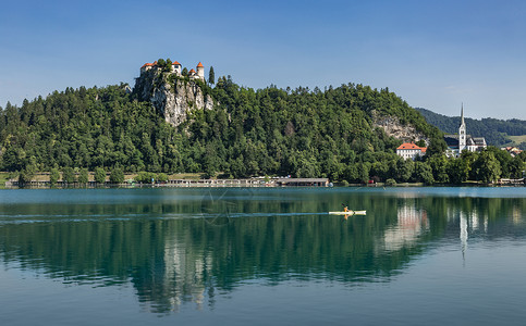 布莱德湖欧洲斯洛文尼亚湖光山色背景
