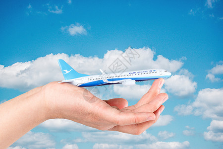 科技蓝天白云空中飞行的航空飞机设计图片