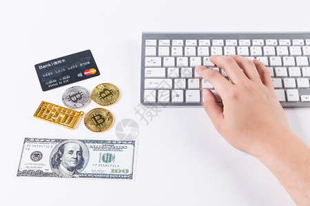 外汇手电脑键盘货币信用卡背景