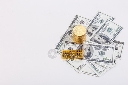算盘银币纸币现金背景图片