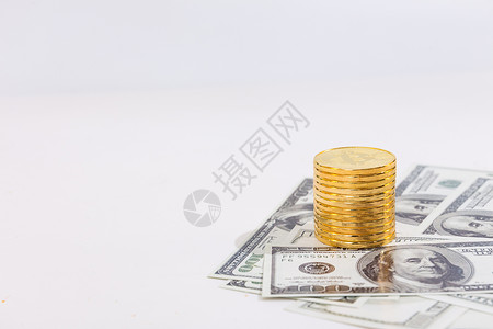 金融信贷素材纸币硬币比特币背景