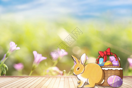 手绘水彩彩蛋和兔子复活节设计图片