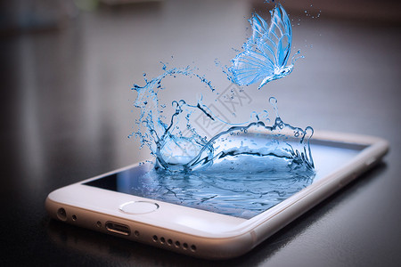 手机里飞出的水蝴蝶背景图片