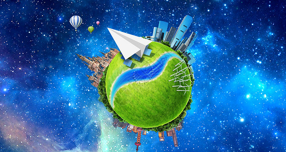 旅行热气球旅行地球背景设计图片