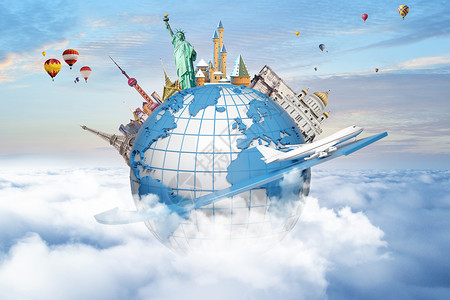 全球旅行飞机和云素材高清图片