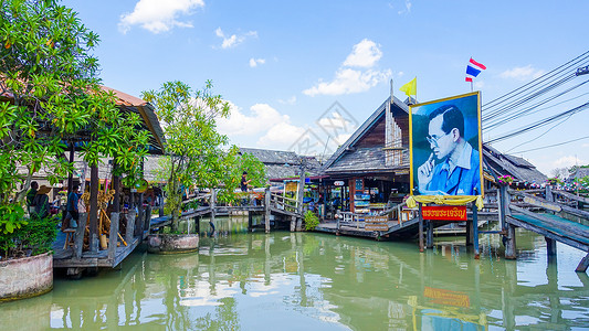 热门景区泰国杜拉拉水上市场四方水上市场背景