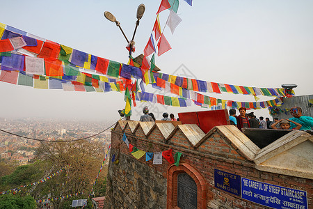 尼泊尔寺庙经幡背景
