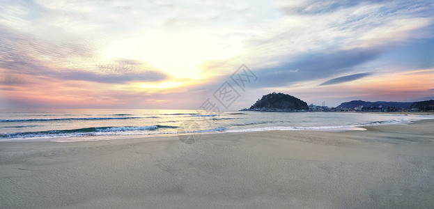 韩国海滨夕阳风光背景图片