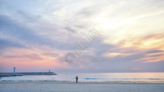 韩国海滨夕阳风光背景图片