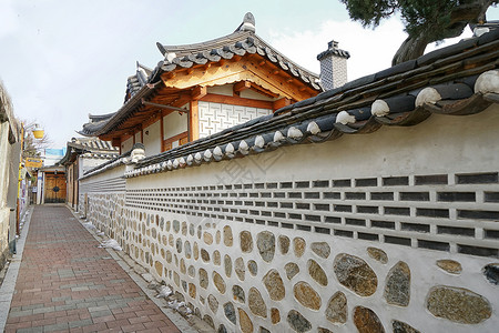韩国传统房屋韩国韩屋建筑背景