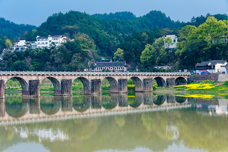 画桥安徽古徽州新安江风光背景