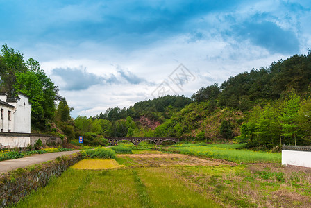 画桥安徽古徽州新安江风光背景