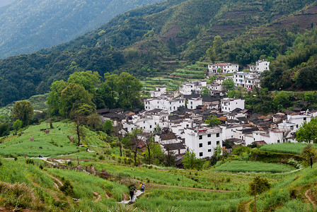 古徽州村落田园风景背景图片