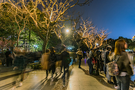 杭州西湖夜晚下的游客图片