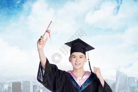 男性学生形象手持荣誉证书手持毕业证书设计图片