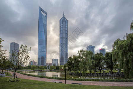 上海陆家嘴绿地风景高楼高清图片素材