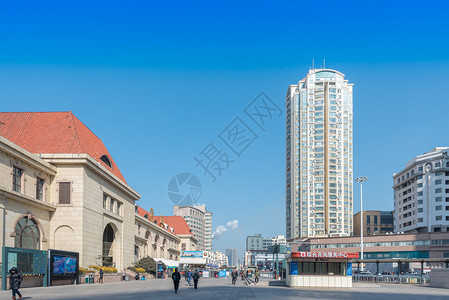 老铁路青岛老建筑青岛火车站背景