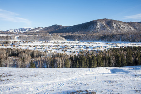 新疆禾木村冬季雪景美景高清图片