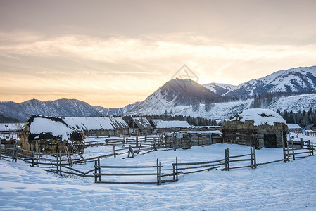 新疆禾木村冬季雪景美景高清图片