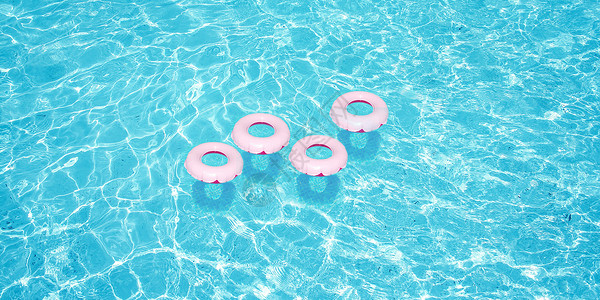 蓝色波点游泳圈水池与游泳圈设计图片