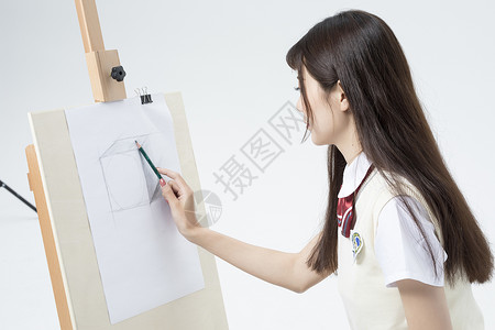 美女素描素材画画的女学生背景