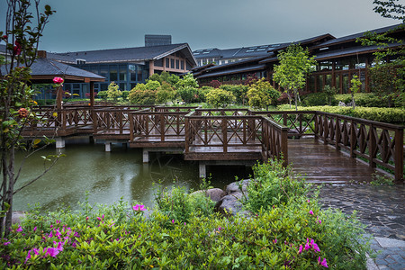 水上花园苏州颐舍温泉酒店花园背景