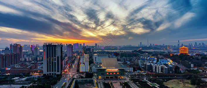 夕阳下的武汉城市风光背景图片