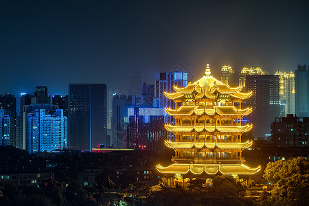 Q版古人黄鹤楼夜景特写背景