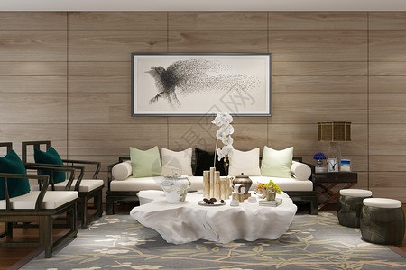 新中式装饰品中式空间客厅场景设计设计图片