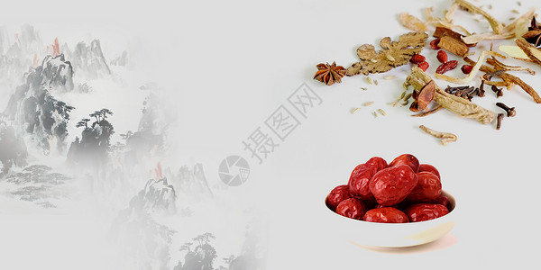 红枣枸杞茶中医养生背景设计图片