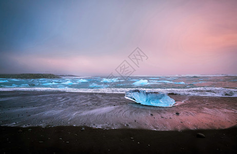 冰岛黑沙滩冰岛钻石沙滩冰川背景